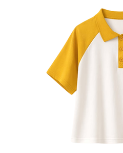 T-shirt polo court personnalisé jaune et blanc pour femme, manches raglan, décontracté, en coton, avec patte de boutonnage, style streetwear d'été - Product Image 3