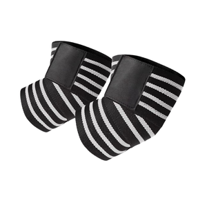 Protège-coudes élastiques à rayures blanches pour haltérophilie, protection de compression pour bras, équipement de fitness et de force, fabrication sur mesure - Product Image 2
