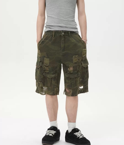 2026 Unisexe Personnalisé Camouflage Jorts Cargo en Jean Baggy de Haute Qualité, Taille Mi-Haute, avec Poches Déchirées, Style Été - Product Image 4