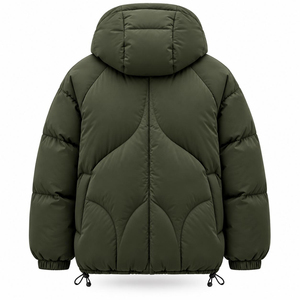 Chaqueta acolchada con capucha para hombre, color verde oliva, gruesa, holgada, con cremallera, para invierno - Product Image 2