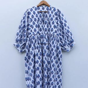 Beautiful Floral Cotton Hand <b>Drawn</b> Printed Summer Dress for Women's Casual Wear 3/4 Sleeves Quick Dry - Product Image 2