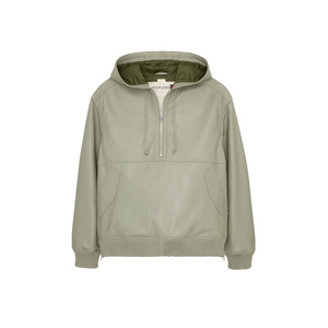Men's Pu <b>Leather</b> Hooded Quarter-Zip Jacket Casual Loose Fit Solid Color Autumn Wear <b>leather</b> tracksuit - Product Image 2