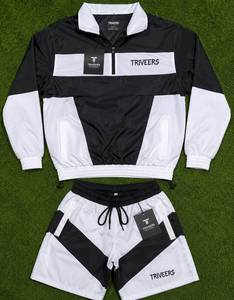 TRIVEERS Top Selling Custom Logo Men’s Quarter Zip Windbreaker <b>Jacket</b> & Shorts Set Lightweight Polyester Tracksuit For Men's - Product Image 4