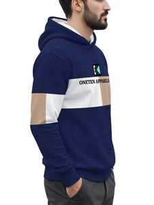 Sudadera con Capucha para Hombre Oneten, Forrada, con Bloques de Color, Manga Larga, 100% Algodón, Azul Marino, Beige, Blanco - Product Image 3