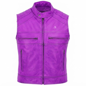 Men's <b>Leather</b> <b>Vest</b> Custom OEM ODM Wholesale Sleeveless Motorcycle <b>Biker</b> Jacket Vintage Casual Premium Winter Windproof Outerwear - Product Image 4