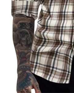 Chemise en coton à carreaux blancs et bruns pour homme, manches longues, boutonnée, décontractée, coupe ajustée, fabrication OEM sur mesure. - Product Image 5