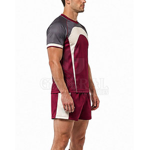 Ensemble uniforme de rugby classique pour hommes – Polyester respirant, durable, coupe confortable, couleurs d'équipe, haut à manches courtes et short pour équipes scolaires - Product Image 5