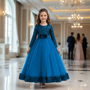 Vestidos de Niña para Damas de Honor 2026, de Lujo, con Lentejuelas y Terciopelo, Manga Larga, Estilo Princesa, para Bodas Formales y Eventos Especiales - Product Image 1