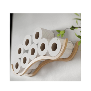 Support mural moderne en bois pour rouleau de papier toilette, design artisanal, étagère, best-seller - Product Image 3