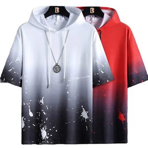 Men's Summer <b>Short</b> <b>Sleeve</b> <b>Sweatshirt</b> Casual Hip Hop Streetwear with Splash Ink Hooded Jacket for Fashion & Street Use - Product Image 1