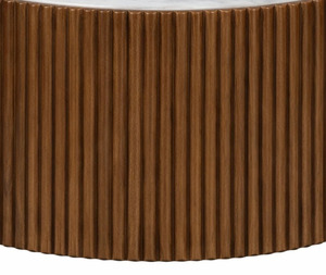 Mesa de Centro Moderna de Estilo Tambor Redondo, Elegante Base de Madera con Textura Acanalada Vertical, con Tapa de Mármol Blanco Liso - Product Image 6