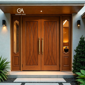 Puerta de Entrada Exterior de Madera Sólida Golden Aero, Diseño Tradicional con Luces Laterales, Estilo Abatible, Superficie Acabada - Product Image 2