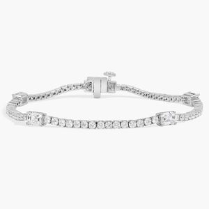 14K White Gold Emerald Station Lab Grown Diamond Tennis <b>Bracelet</b> - Product Image 1