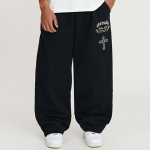 Pantalon de jogging ample pour homme, taille élastique, broderie Chrome Heart avec impression, écologique, style streetwear NYC, classique - Product Image 1