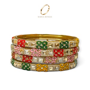 Bracelets en verre multicolores artisanaux du Cachemire, modernes, tendance, plaqués or avec zircone, pour mariage et occasions festives, prix de gros - Product Image 2