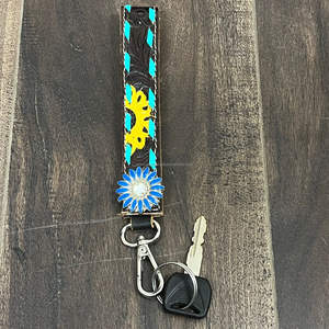 พวงกุญแจหนังวัวแท้ทำมือสไตล์ตะวันตก ประดับดอกทานตะวันและเทอร์ควอยซ์ สำหรับผู้หญิง ขายส่งสำหรับทุกเพศ - Product Image 6