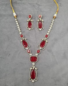 Elegant Brass Cubic Zirconia Pendant <b>Necklace</b> Set Faux Emerald Hydro Gemstone Indian Ethnic Costume Wedding Jewelry Manufacturer - Product Image 2