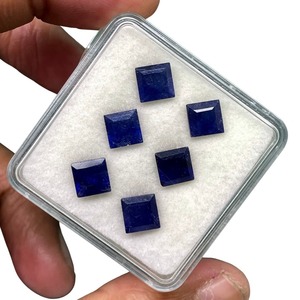 Saphir bleu naturel 6 mm, taille carrée calibrée, pierres précieuses en vrac, lot, prix de gros, pour la fabrication de bijoux - Product Image 4