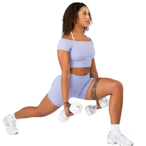 เสื้อครอปแขนสั้นไร้ตะเข็บสำหรับผู้หญิง สีฟ้าสกายไลน์ เนื้อผ้านุ่ม ยืดหยุ่นได้ดี เหมาะสำหรับออกกำลังกาย โยคะ ฟิตเนส และชุดลำลองสำหรับนักกีฬา - Product Image 4