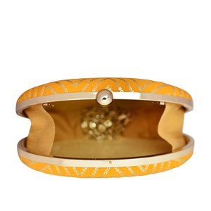 Yellow Embroidered Oval <b>Clutch</b> Bag Luxury <b>Wedding</b> Evening Handbag for Women Occasions - Product Image 3