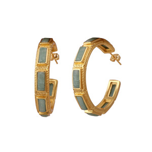 ต่างหูห่วงอัญมณี Amazonite ชุบทองห่วงสี่เหลี่ยมอัญมณีของขวัญสำหรับเธอ - Product Image 2