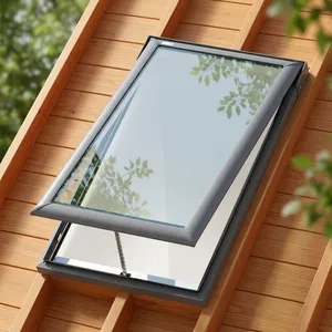 Ventana de techo moderna con claraboya de vidrio transparente y marco de metal oscuro instalada sobre tejas, que aporta luz diurna natural a la casa. - Product Image 3