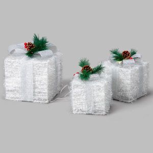 Lot de 3 boîtes cadeaux de Noël blanches élégantes de 7, 6 et 5 pouces pour décorations lumineuses de jardin - Product Image 2