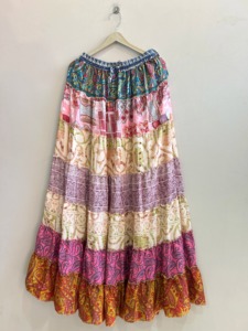 Jupe longue bohème patchwork pour femme, taille élastique, volants superposés, coupe trapèze, en mousseline, longueur cheville, confortable, toutes saisons - Product Image 5
