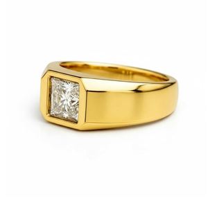Bague unisexe en moissanite taille princesse, argent sterling 925 plaqué or jaune, luxe moderne, bague de fiançailles carrée, pour mariage et fête - Product Image 3