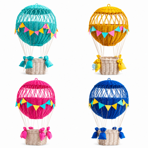 Sustainable Handmade Rattan Handmade Hot Air Balloon <b>Gift</b> Box With Colorful Flags Ramadan <b>Eid</b> Kids Candy Basket Wholesale Factor - Product Image 3