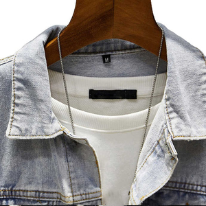 Men's Light Blue Denim Jacket Regular Fit Full Sleeve Turn-<b>down</b> Collar Washed Casual Style with Pockets - Product Image 4