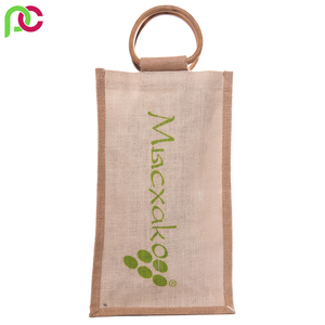 Bolsa de botella de vino de yute ecológica directa de la India con diseño de arpillera serigrafiado y Asa bolsas de compras de tendencia - Product Image 5