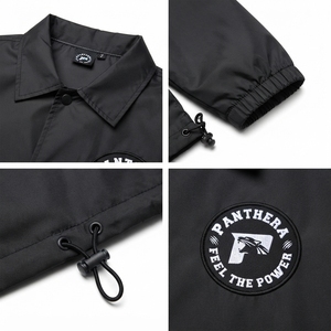 เสื้อแจ็คเก็ตโค้ชสีดำสำหรับผู้ชาย ผ้าโพลีเอสเตอร์ทาฟต้า 90GSM กระดุมทองเหลือง สไตล์สตรีทแวร์ กันลม ไซส์ XL - Product Image 4