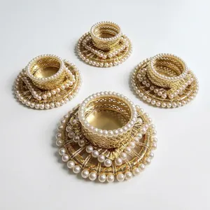 Support de bougie rond en or avec embellissement en perles, fait main, pour Noël, Pâques, porte-bougie pour décoration de la maison - Product Image 4