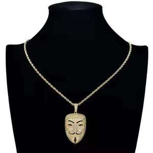 Collier pendentif masque Hip Hop en moissanite taille brillant rond, plaqué or argent 925, bijoux de fête unisexe - Product Image 2