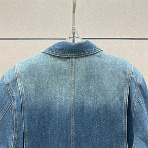 Wholesale Women's Vintage <b>Denim</b> Jacket Fall 2026 Washed Lapel Long Sleeve Pure Cotton Outerwear <b>Coat</b> with Shoulder Pads - Product Image 5