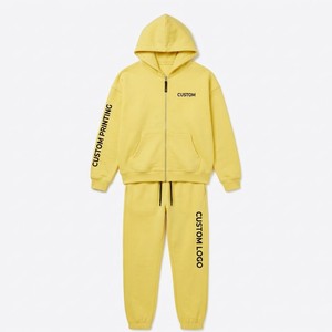 Custom Wholesale High Quality Men Oversize <b>Drop</b> Shoulder Full Zip Hoodie and Jogger Set Breathable Two piece For Men - Product Image 2