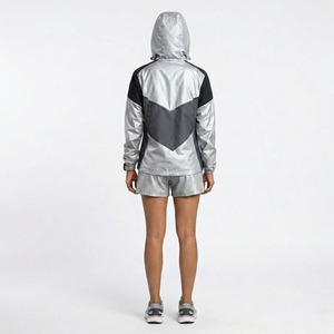 Custom Logo Men's 3 Piece Sportswear Set Grey Windbreaker Hooded Jacket <b>T</b>-shirt and Shorts Lightweight Nylon <b>Track</b> Suit - Product Image 4