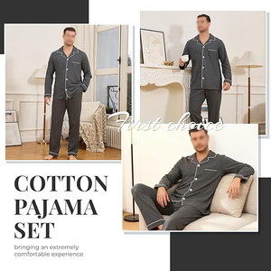 <b>Men</b> Long Sleeve <b>Pajama</b> <b>Set</b> Solid Color Knitted Cotton Sleepwear With Pockets Autumn Casual Wear - Product Image 2