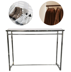 Porte-vêtements moderne en acier inoxydable avec étagères en verre, support d'affichage de vêtements doré pour magasin de mode haut de gamme - Product Image 1