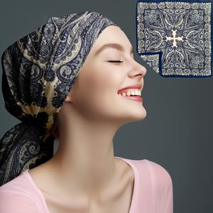 Écharpe en soie satinée pour femme, printemps été automne, impression personnalisée, style vintage, motif géométrique, respirante, confortable, foulards, bandanas - Product Image 4