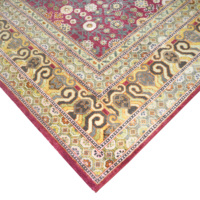 Handgeknüpfter Woll- und Seidenteppich im traditionellen botanischen Stil, purpurrot und gold, 3 x 4,2 Meter, Luxusteppich