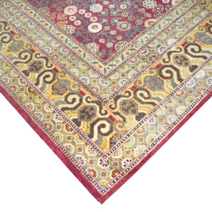 Tapis botanique traditionnel en laine et soie noué à la main, rouge cramoisi et or, 10' x 14', tapis de luxe - Product Image 4