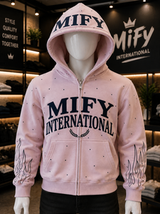 Nouveau sweat à capuche rose zippé en gros avec logo personnalisé imprimé, poche kangourou, sweat décontracté pour hommes - Product Image 1