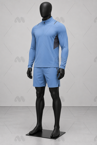 Conjunto Deportivo para Hombre, Camiseta de Manga Larga con Cierre de Media Cremallera y Pantalones Cortos, Color Azul Claro, Secado Rápido, Transpirable, Absorbe el Sudor, para Verano - Product Image 5