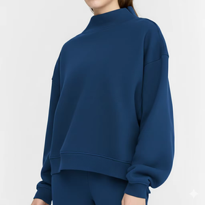 Sweat-shirt essentiel à col montant pour femme, coupe ample et oversize, en mélange de coton doux, chaud, décontracté pour le quotidien, idéal pour l'hiver - Product Image 1