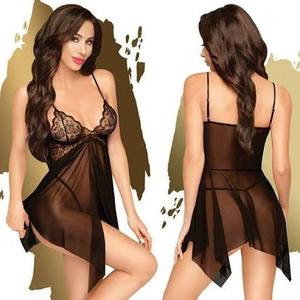 Women <b>Sexy</b> Lingerie <b>Set</b> Sheer Mesh Lace Bra Top With High Slit Skirt Black Two Piece Sleepwear Nightwear - Product Image 3