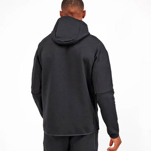 Men's Black Hooded Tracksuit Full <b>Zip</b> Solid Color Sporty Casual Autumn Wear Regular Fit With Side Pockets 100% Polyester - Product Image 4