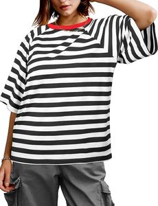 T-shirts pour femmes Été 2026 Respirant Tricoté en Modal Manches Courtes Rayé Col Rond Coupe Ample Décontractée - Product Image 2