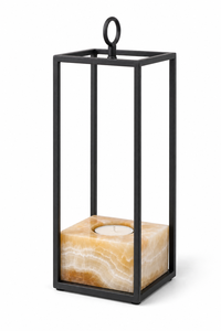 Natural Onyx Cube <b>Candle</b> Holder with Black Metal Lantern Frame Handmade Stone Insert Wholesale Custom Logo Home Decor - Product Image 2